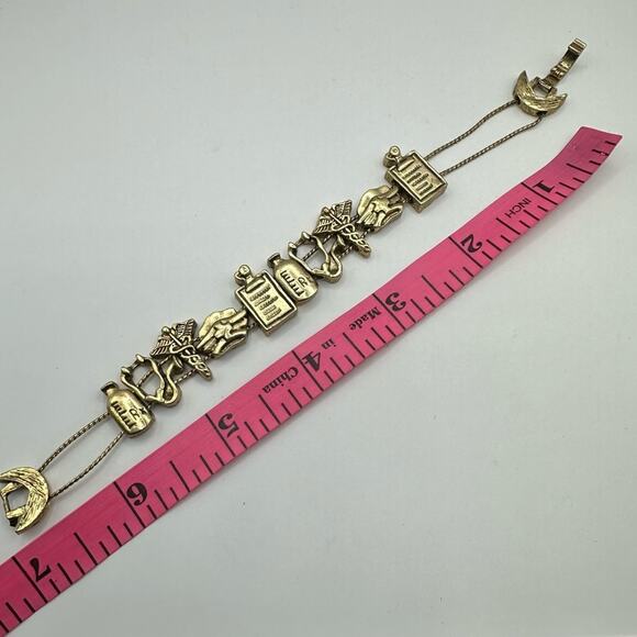 TOFA Vintage Physician Medical Gold Tone Charm Stretch Bracelet Retro - Picture 8 of 12